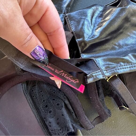 NWT seven til midnight lace S&M bondage lace & lame crotchless black teddy Sz L - Picture 7 of 10